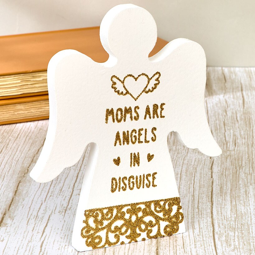 Angel Wooden Block Sign With Gold Sentiment#select-sign_mom