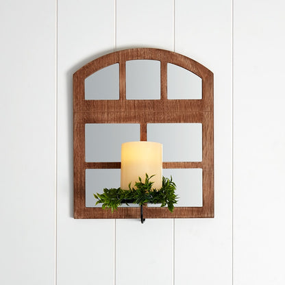 Windowpane Mirror Wall Sconce With Candle - Black, Natural, or White