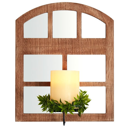 Windowpane Mirror Wall Sconce With Candle - Black, Natural, or White
