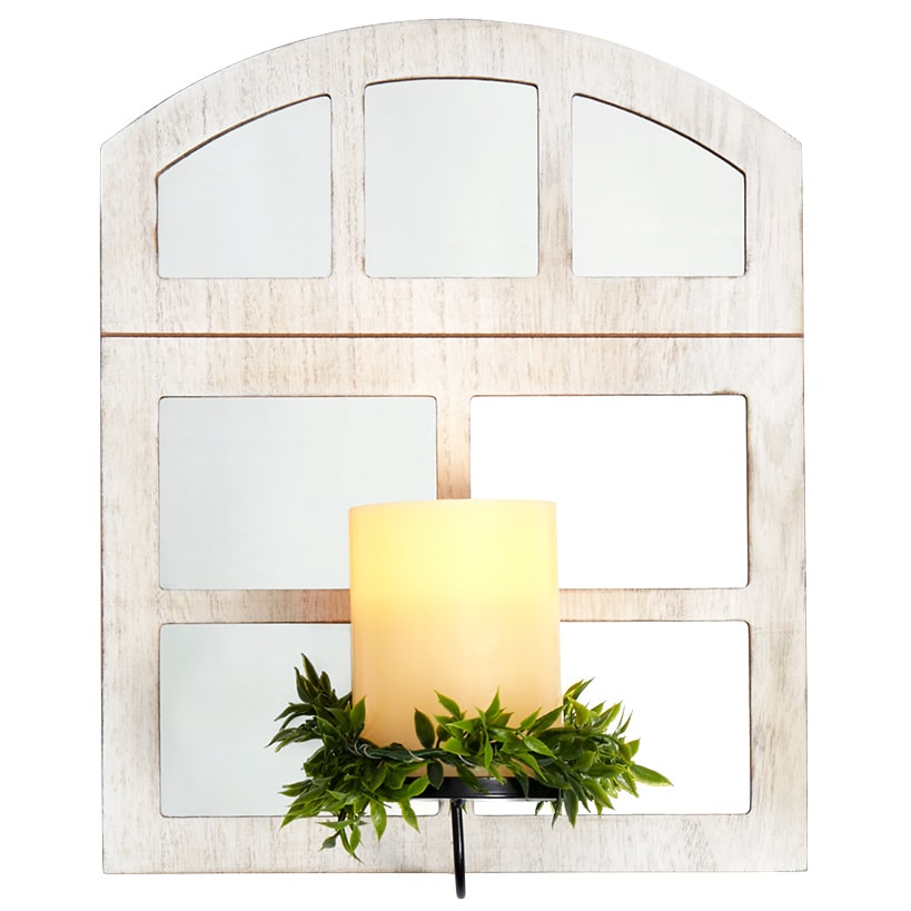 Windowpane Mirror Wall Sconce With Candle - Black, Natural, or White