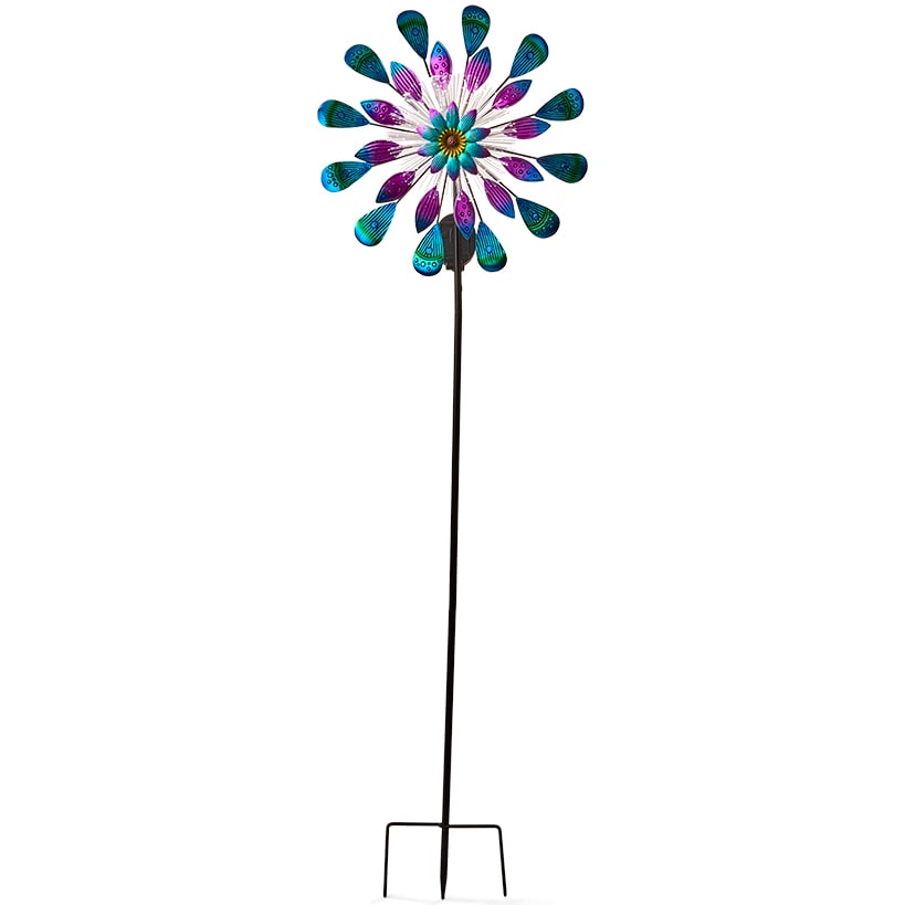 Solar Aurora Borealis Fiber Optic Wind Spinner Stake