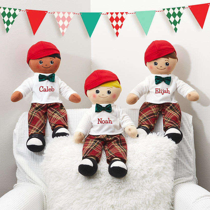 Personalized Boy Rag Doll With Christmas Plaid Outfit