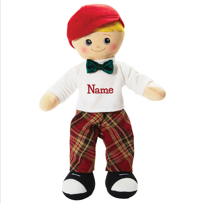Personalized Boy Rag Doll With Christmas Plaid Outfit