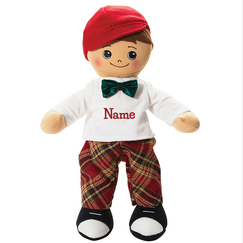 Personalized Boy Rag Doll With Christmas Plaid Outfit