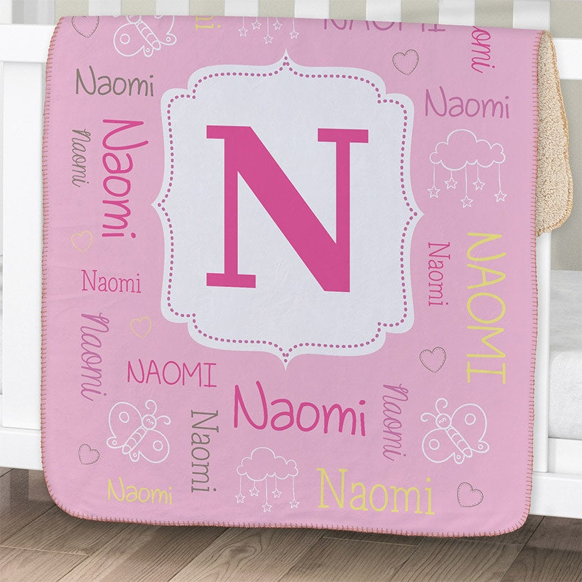 Personalized Baby Name Sherpa Lined Baby Blanket