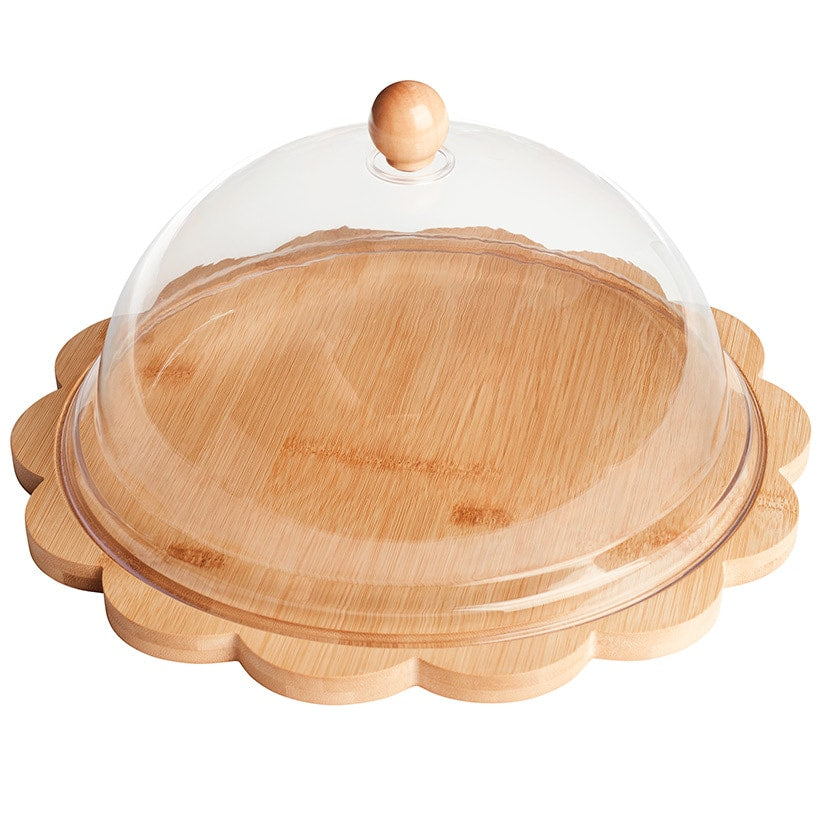 Bamboo Cake Stand with Plastic Dome Lid