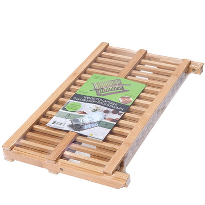 Bamboo Folding Dish Rack with Strainer