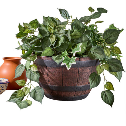 Barrel Shaped Planter Indoor or Outdoor 15" dia x 9"H