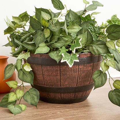 Barrel Shaped Planter Indoor or Outdoor 15" dia x 9"H
