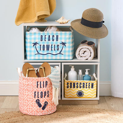Summer Fun Blue Plaid Storage Tote - For Beach Towels