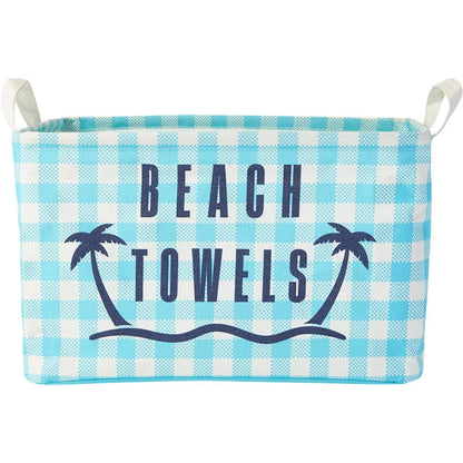 Summer Fun Blue Plaid Storage Tote - For Beach Towels