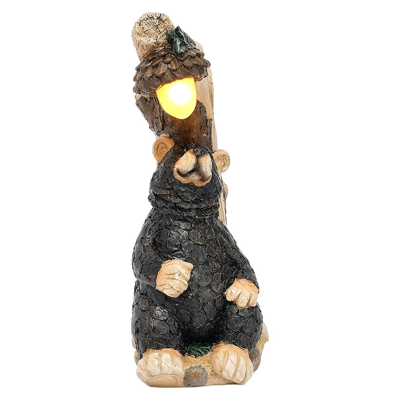Bear Statue Lodge Themed For Garden With Solar Acorn