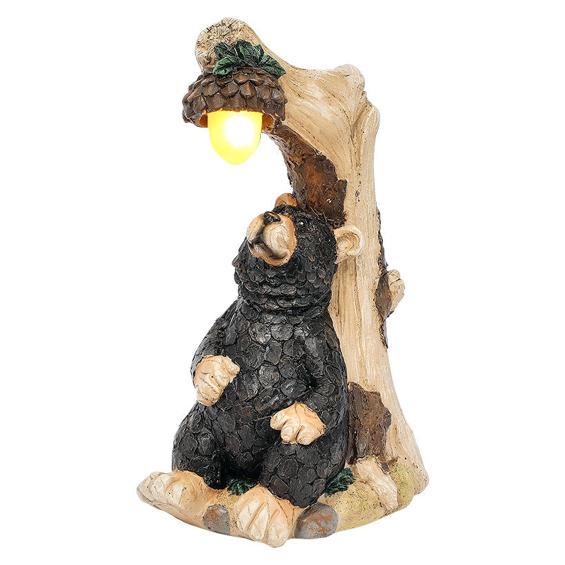 Bear Statue Lodge Themed For Garden With Solar Acorn