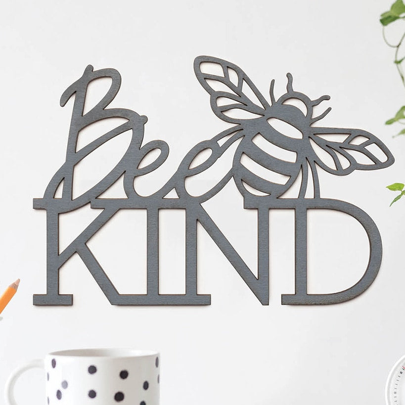 Bee Kind Wood Hanging Plaque#select-color_gray