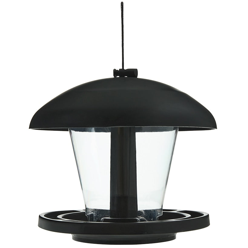 Hanging Bird Feeder With Round Black Cover And Platform
