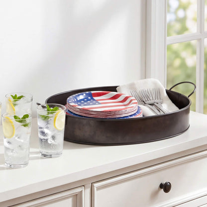 Black Galvanized Oval Serving Tray