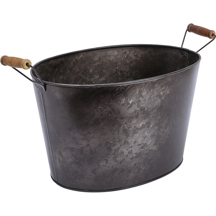 Black Metal Galvanized Ice Bucket Cooler