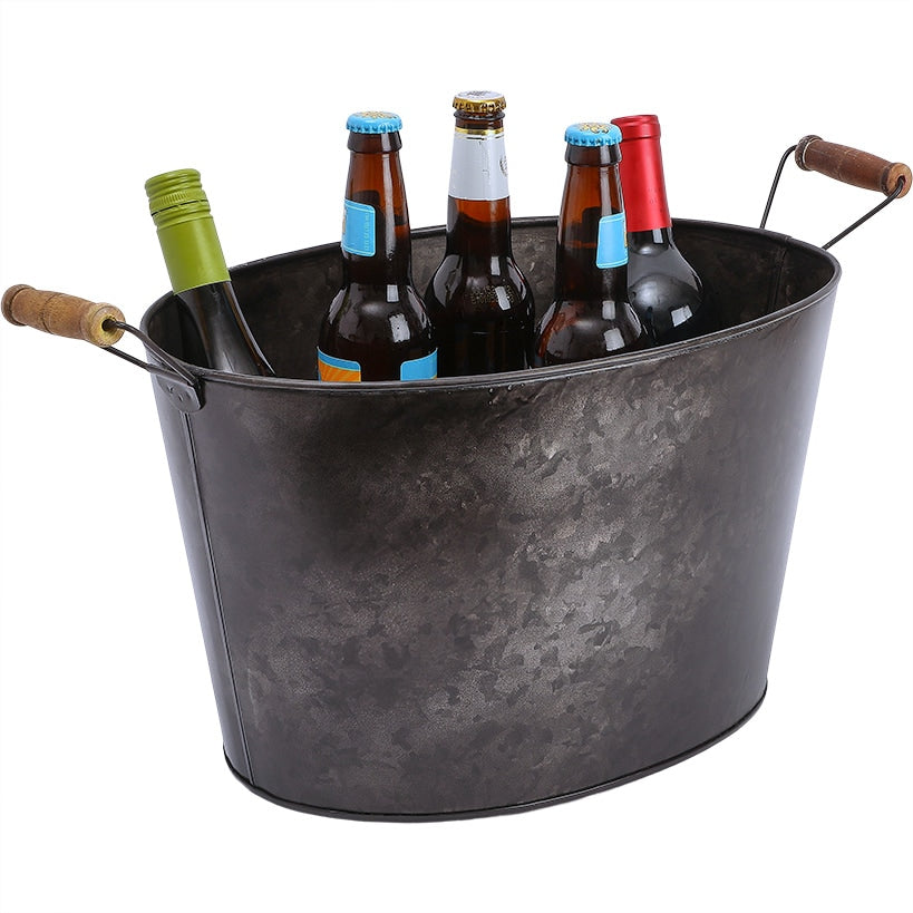 Black Metal Galvanized Ice Bucket Cooler
