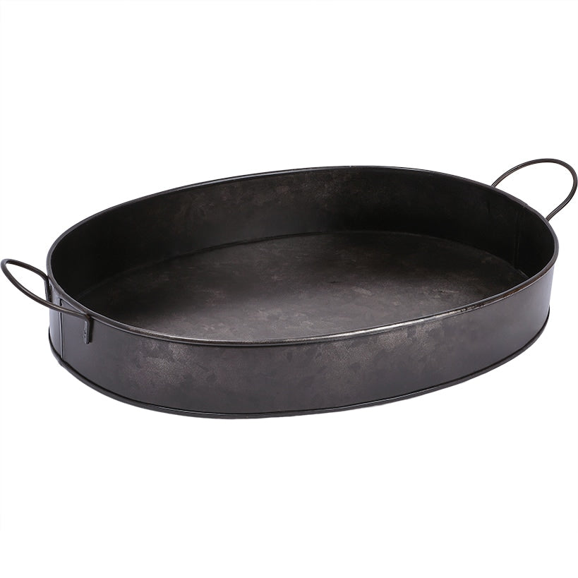 Black Galvanized Oval Serving Tray