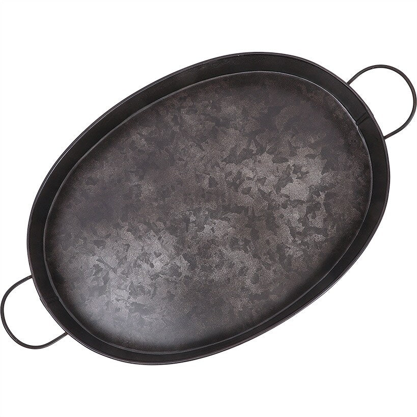 Black Galvanized Oval Serving Tray