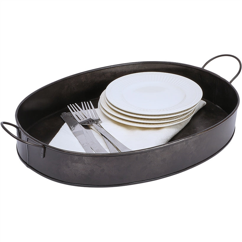 Black Galvanized Oval Serving Tray