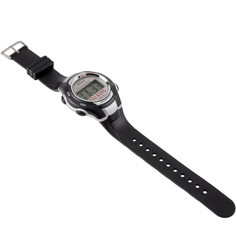 Black Talking Watch with Silver Accents