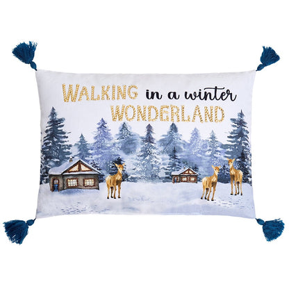 Blue Christmas Embroidered Winter Wonderland Accent Pillow
