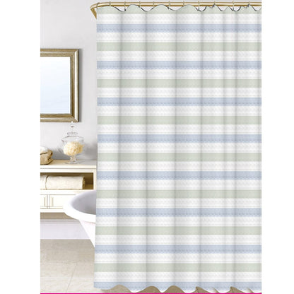 Homewear Blue Wide Stripe Yarn Dyed Shower Curtain with Buttonhole Top