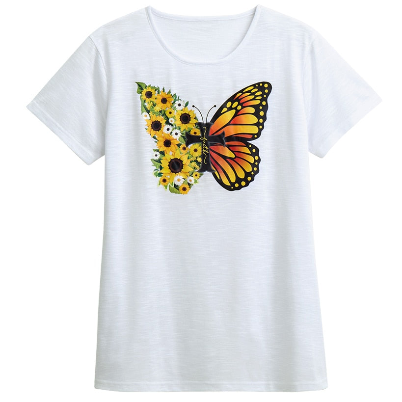 Women's Butterfly Short Sleeve Graphic T-Shirt#select-design_crossfly