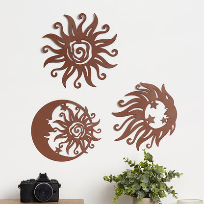 Wall Art Celestial Metal 3 Piece Set Sun And Moon Decor