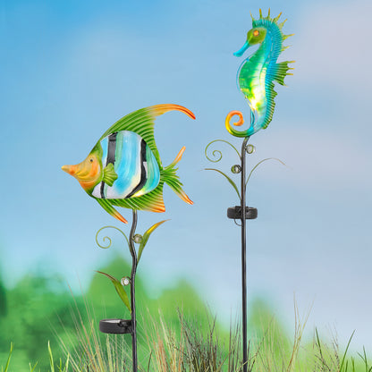 Coastal Sea Creature Solar Lighted Stake - Fish or Seahorse