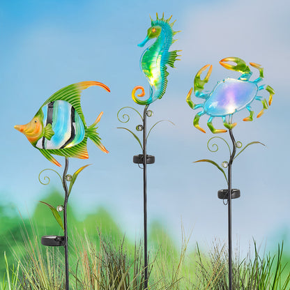 Coastal Sea Creature Solar Lighted Stake - Fish or Seahorse
