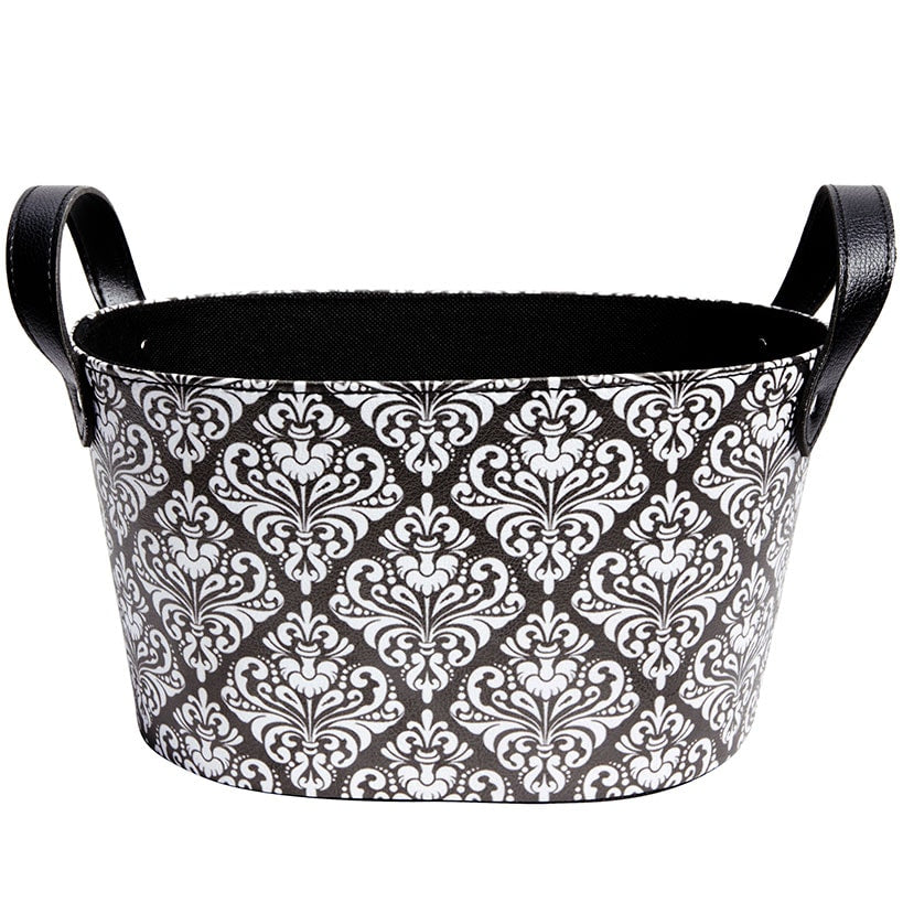 Black Damask Storage Basket With Handles