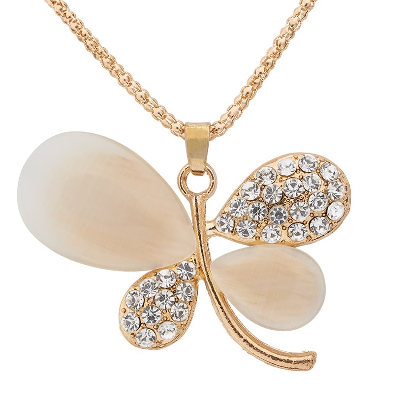 Cat Eye Stone Flower with Gold Chain Necklace
