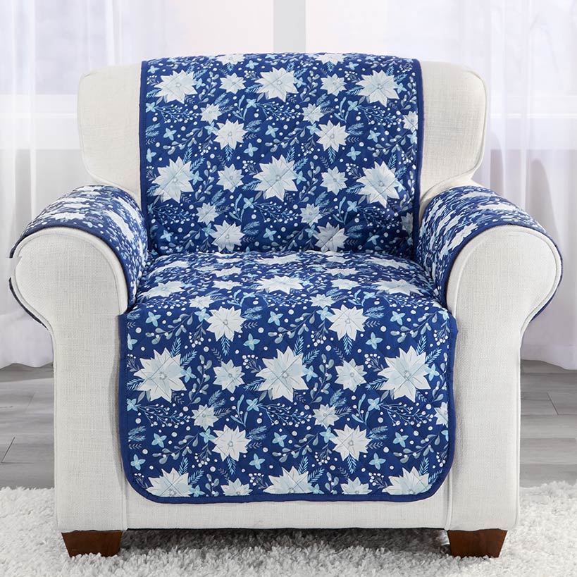 Christmas Blue Floral Chair Furniture Protector