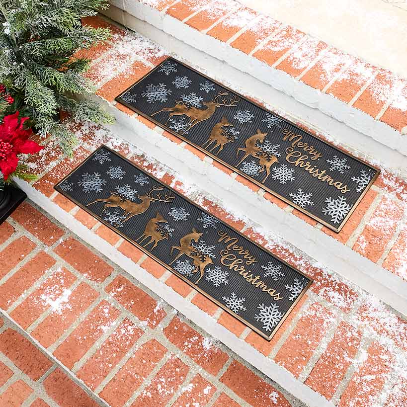 Christmas Deer Set of 2 Stair Treads or Doormat