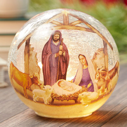 Christmas Glass Globe Nativity or Red Barn With Fairy Lights
