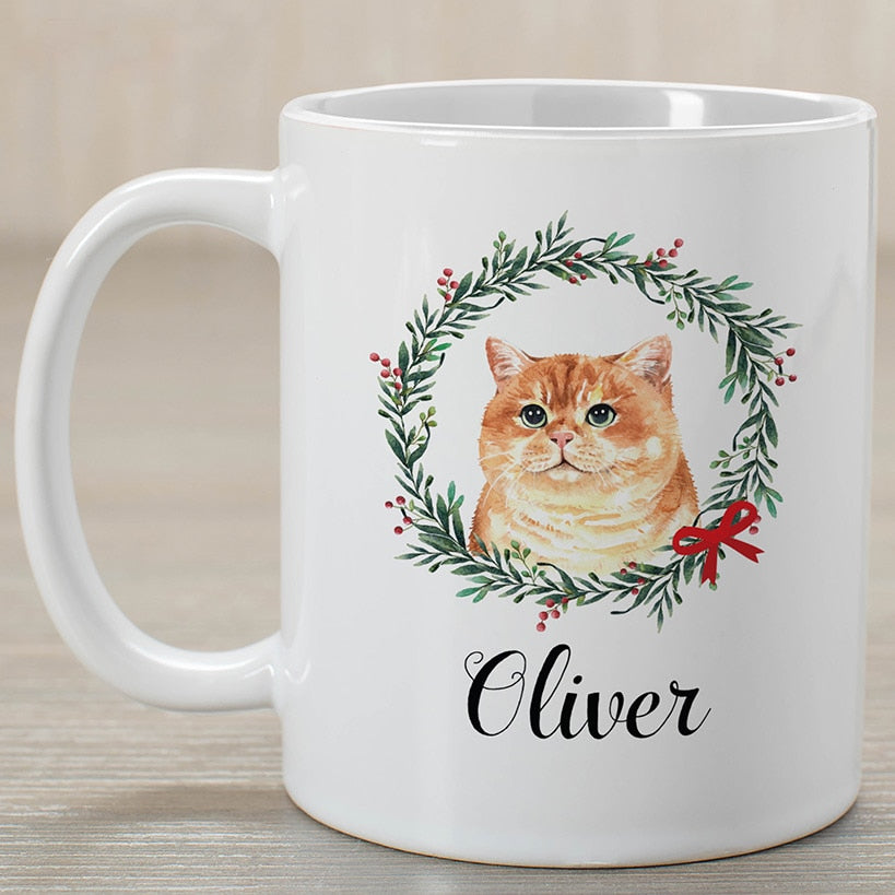 Personalized Christmas Cat Coffee Mugs