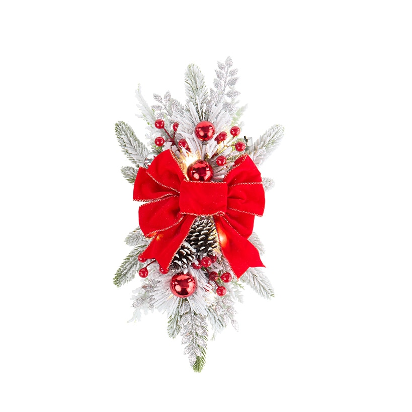 Christmas Frosted Pine With Red Bows Décor