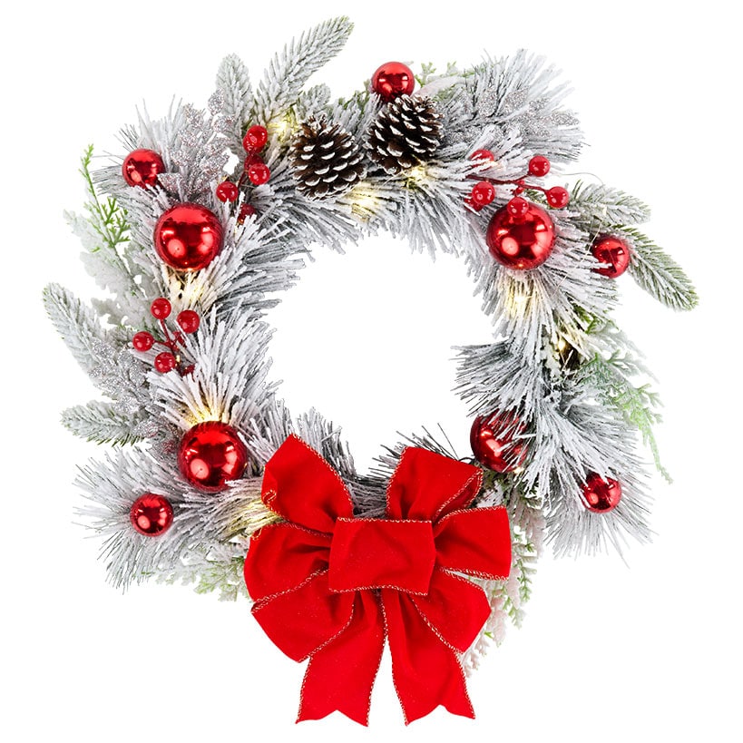 Christmas Frosted Pine With Red Bows Décor