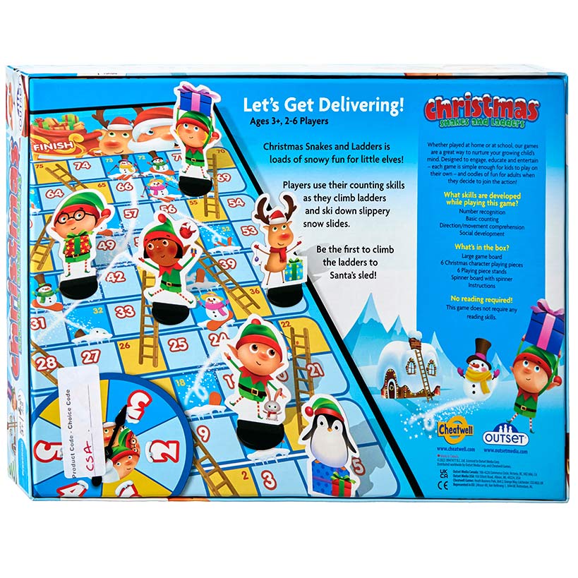 Christmas Snakes and Ladders Game - Family Board Game for Kids and Adults