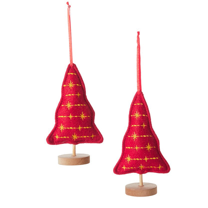Sets of 2 Embellished Plush Tree Ornaments