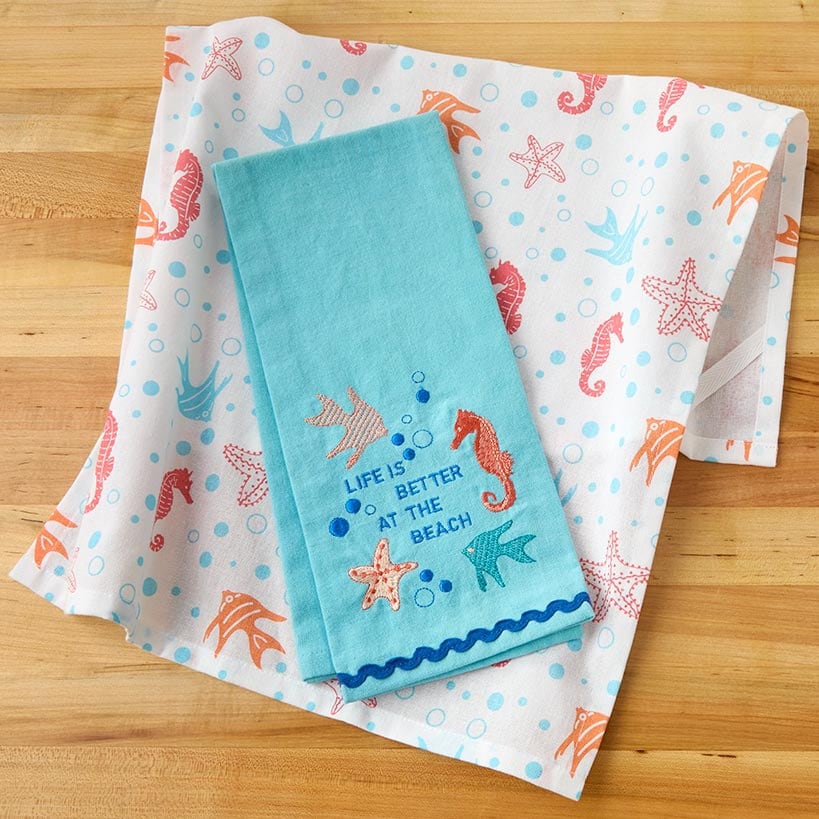 Coastal Themed Embroidered Kitchen Towels, Set of 2#select-towel_life-at-the-beach