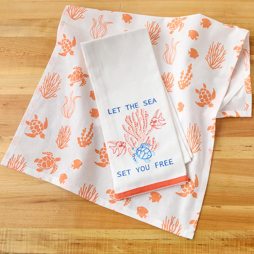 Coastal Themed Embroidered Kitchen Towels, Set of 2#select-towel_you-free