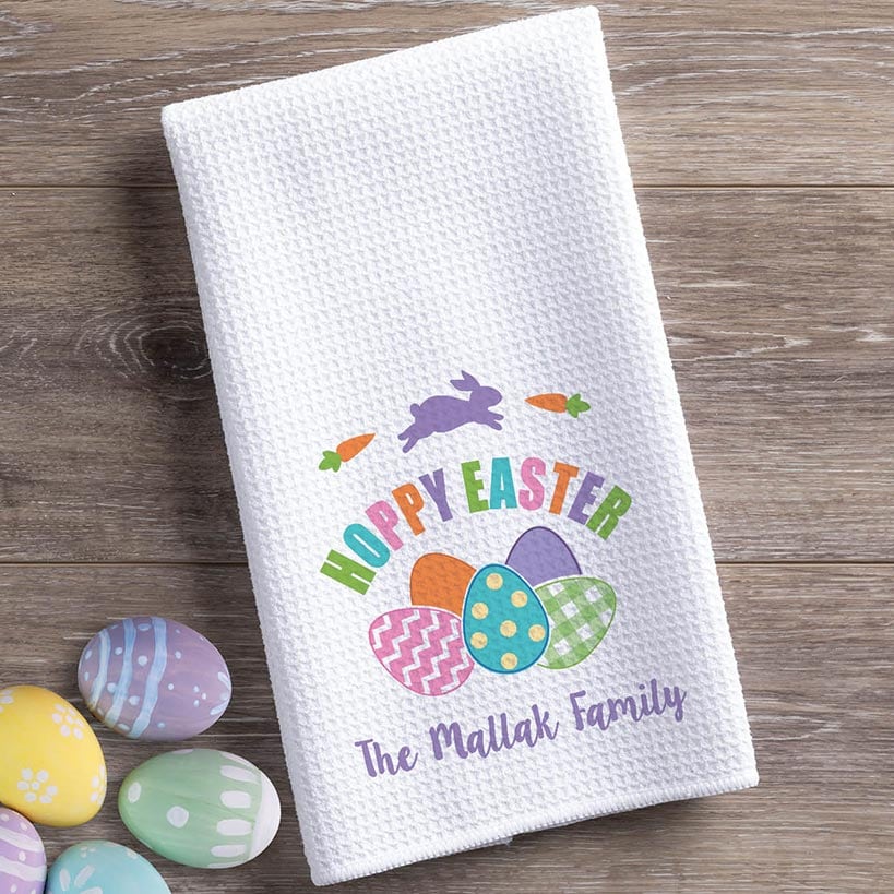 Personalized Colorful Hoppy Easter Tea Towel