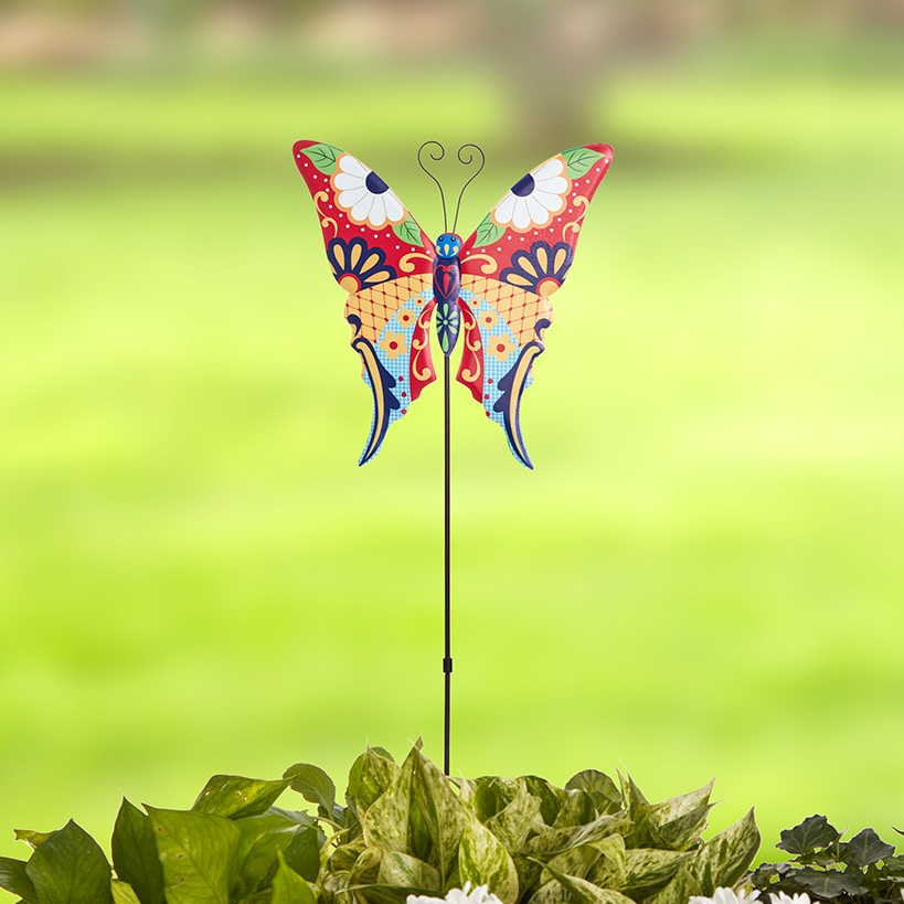 Talavera-Inspired Garden Stakes-Hummingbird, Dragonfly, and Butterfly#select-stake_dragonfly