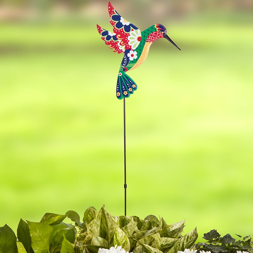 Talavera-Inspired Garden Stakes-Hummingbird, Dragonfly, and Butterfly#select-stake_hummingbird
