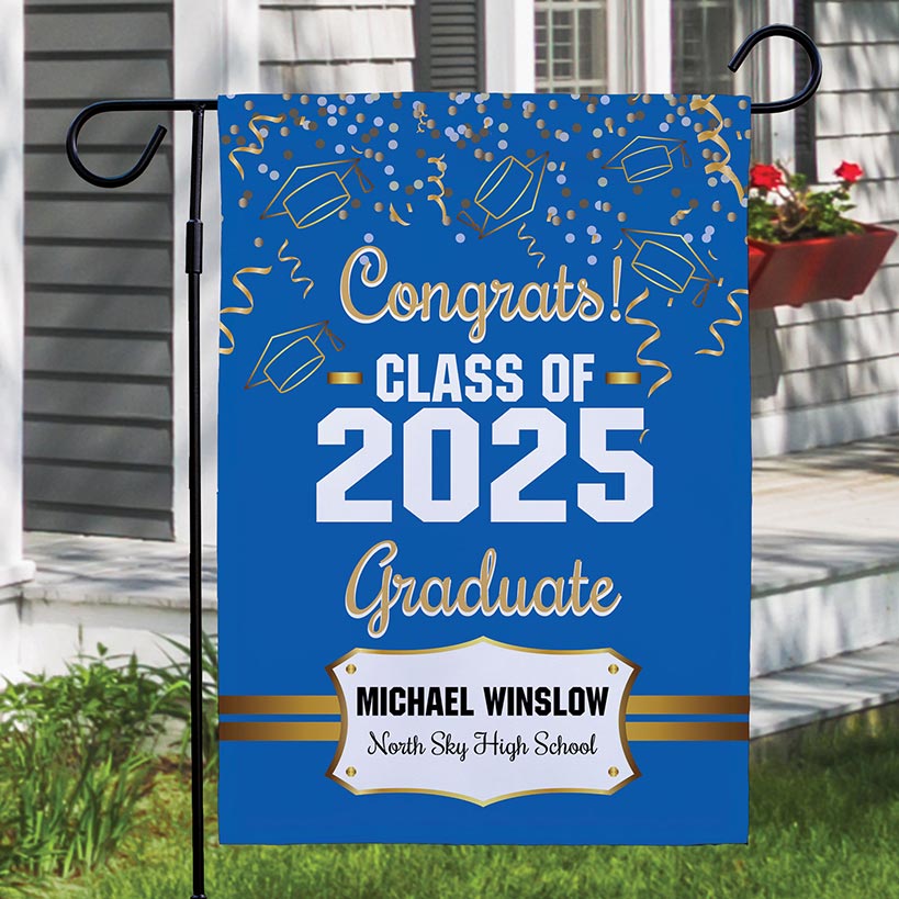 Personalized Gold Confetti Graduation Double-Sided Garden Flag