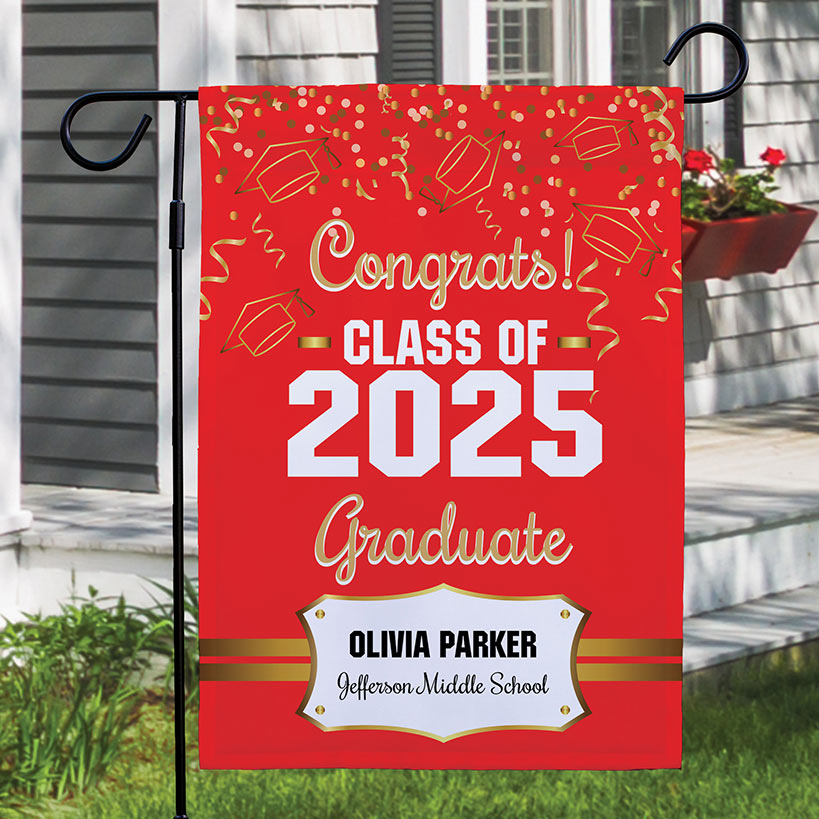 Personalized Gold Confetti Graduation Double-Sided Garden Flag