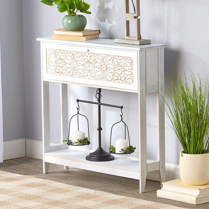 Slim Carved Design Console Tables with Hidden Storage